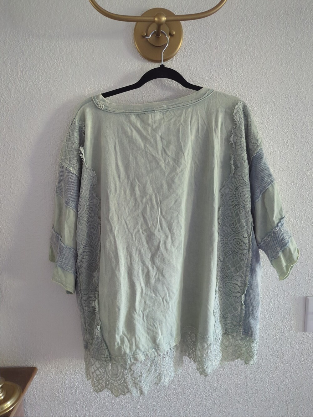 OLI & HALI Gray Patchwork Mixed Media Waffle Knit Oversized Boxy Top XL Varsity - Picture 8 of 8